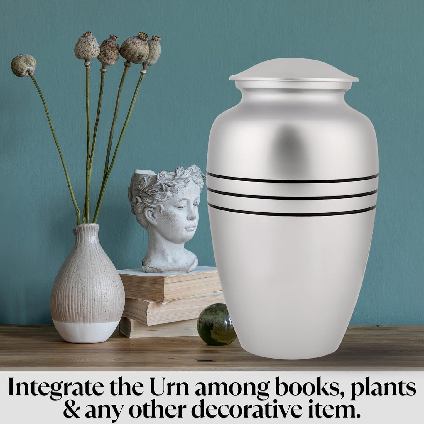 Handcrafted Funeral Memorial Cremation Urn in Elegant Pewter Affordable Urn for Human Ashes - Cremation Urn Human 6 x 10 Inches - Pewter/Silver
