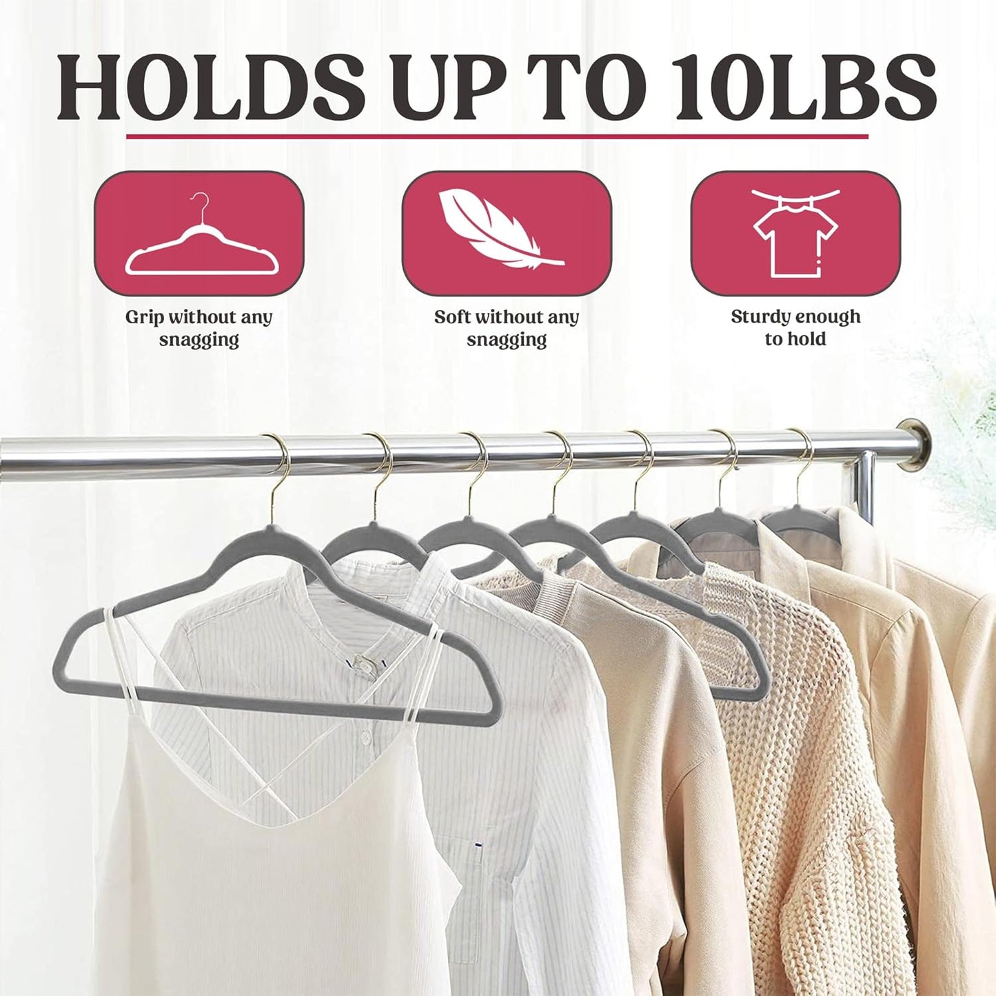 LDC Grey Velvet Hangers 30 Pack - Premium Non-Slip Space-Saving Felt Hangers with 360° Swivel Hook - Grey