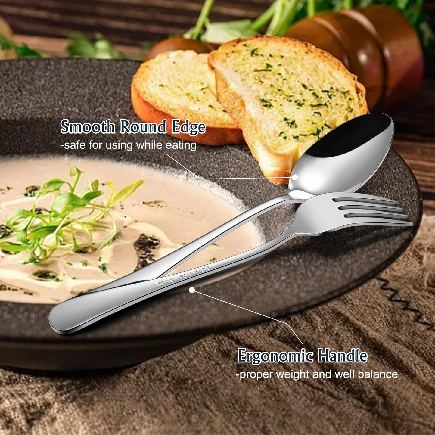 E-far Forks, Spoons and Knives Set for 8, 24 Pieces Stainless Steel Silverware, Food Grade Flatware Cutlery for Home Kitchen Restaurant, Mirror Finish, Dishwasher Safe