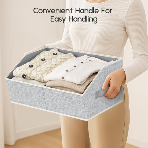 Homsorout Large Storage Bins - 10 Pack Foldable Trapezoid Fabric Baskets with Handles | Beige