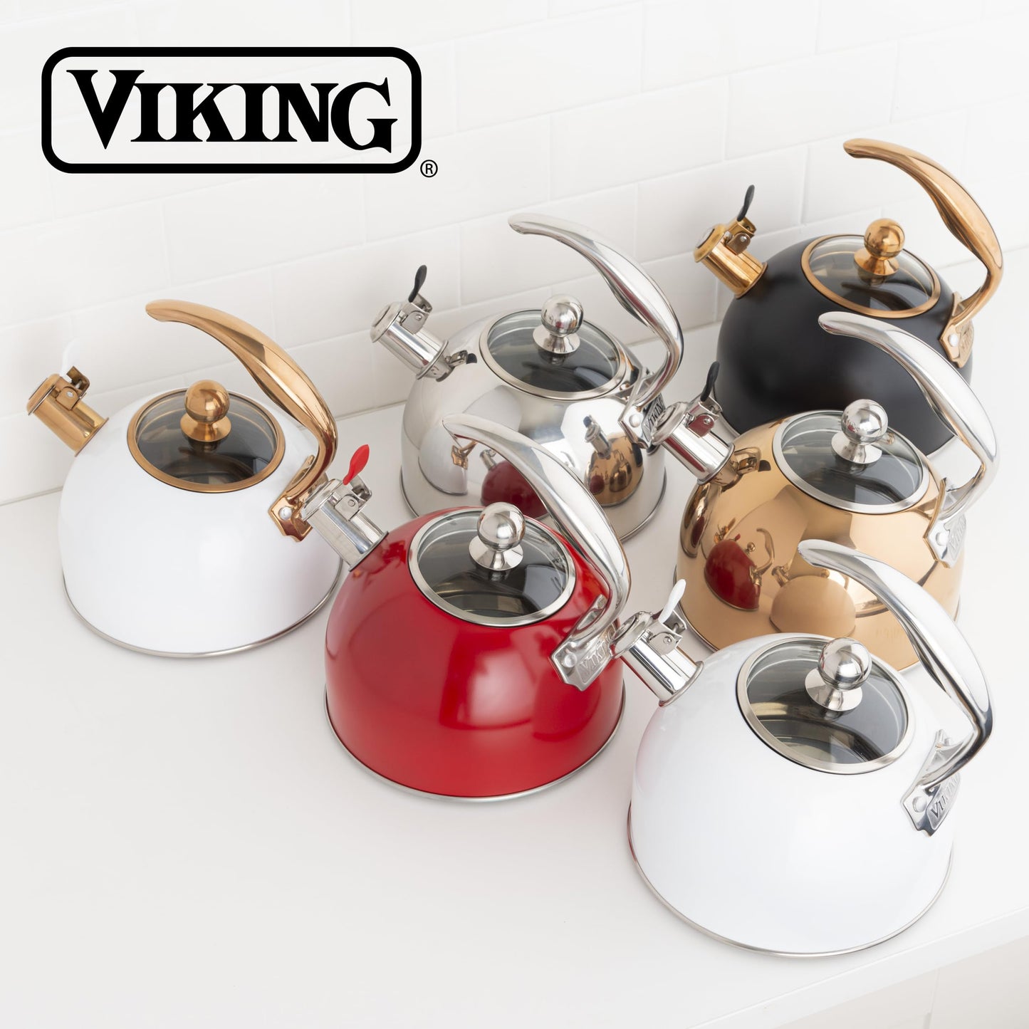 Viking 3-Ply Stainless Steel Tea Kettle, 2.6 Quart Stovetop Hot Water Pot with Tempered Glass Lid, Ergonomic Handle, Induction Ready, Matte Black