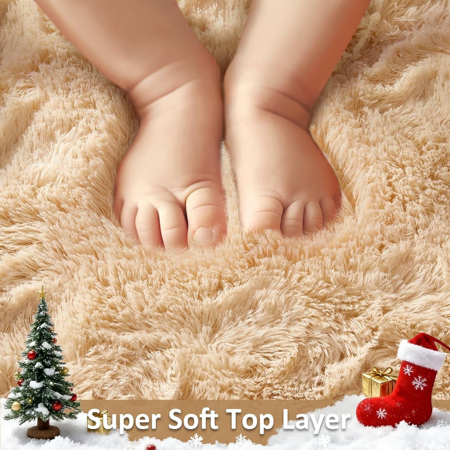 Ophanie 8x10 Beige Area Rug - Soft Shaggy Carpet for Living Room & Nursery Decor