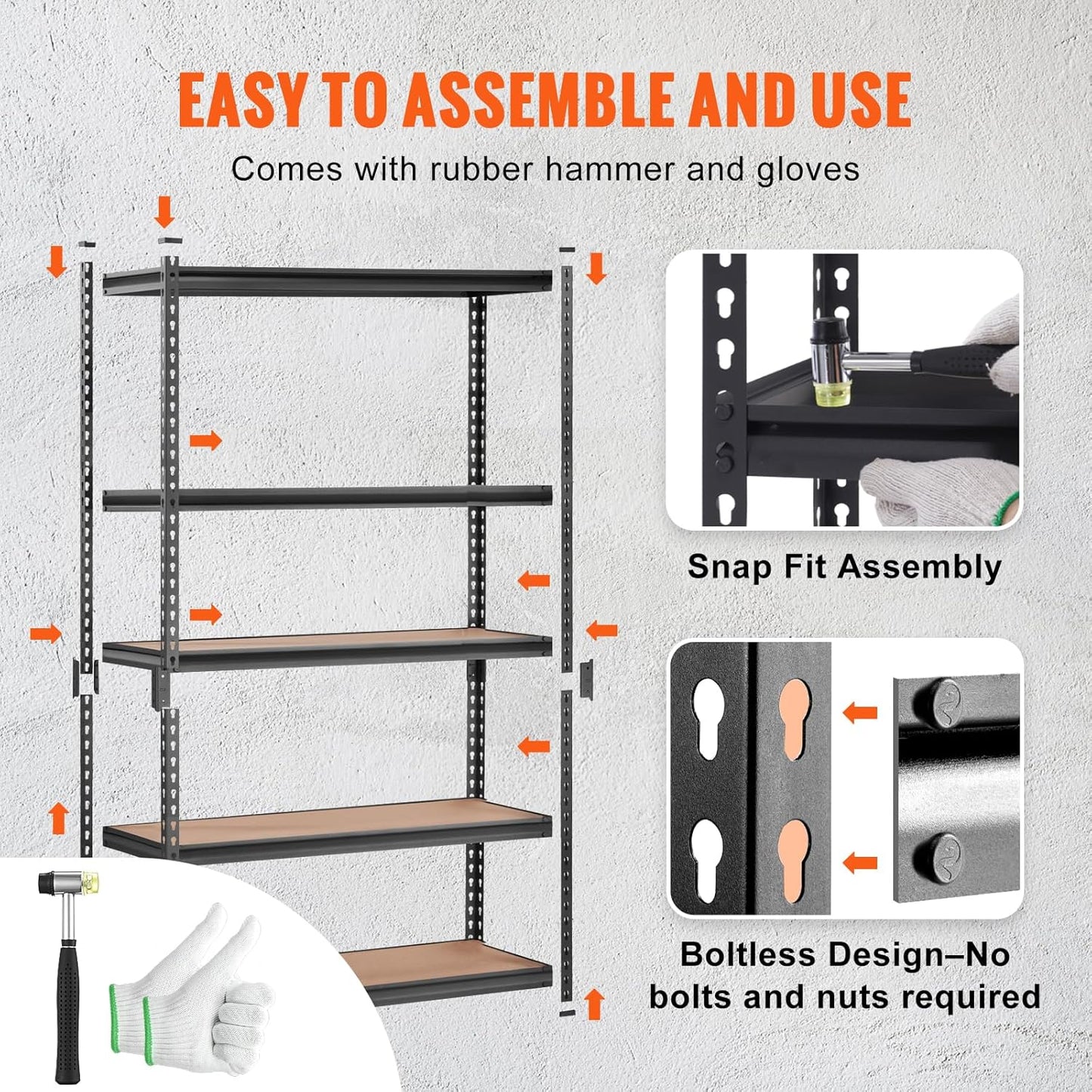 VEVOR 5-Tier Adjustable Storage Shelving Unit - Heavy Duty Metal Shelves for Garage, Kitchen & More | 48" L x 24" W x 72" H
