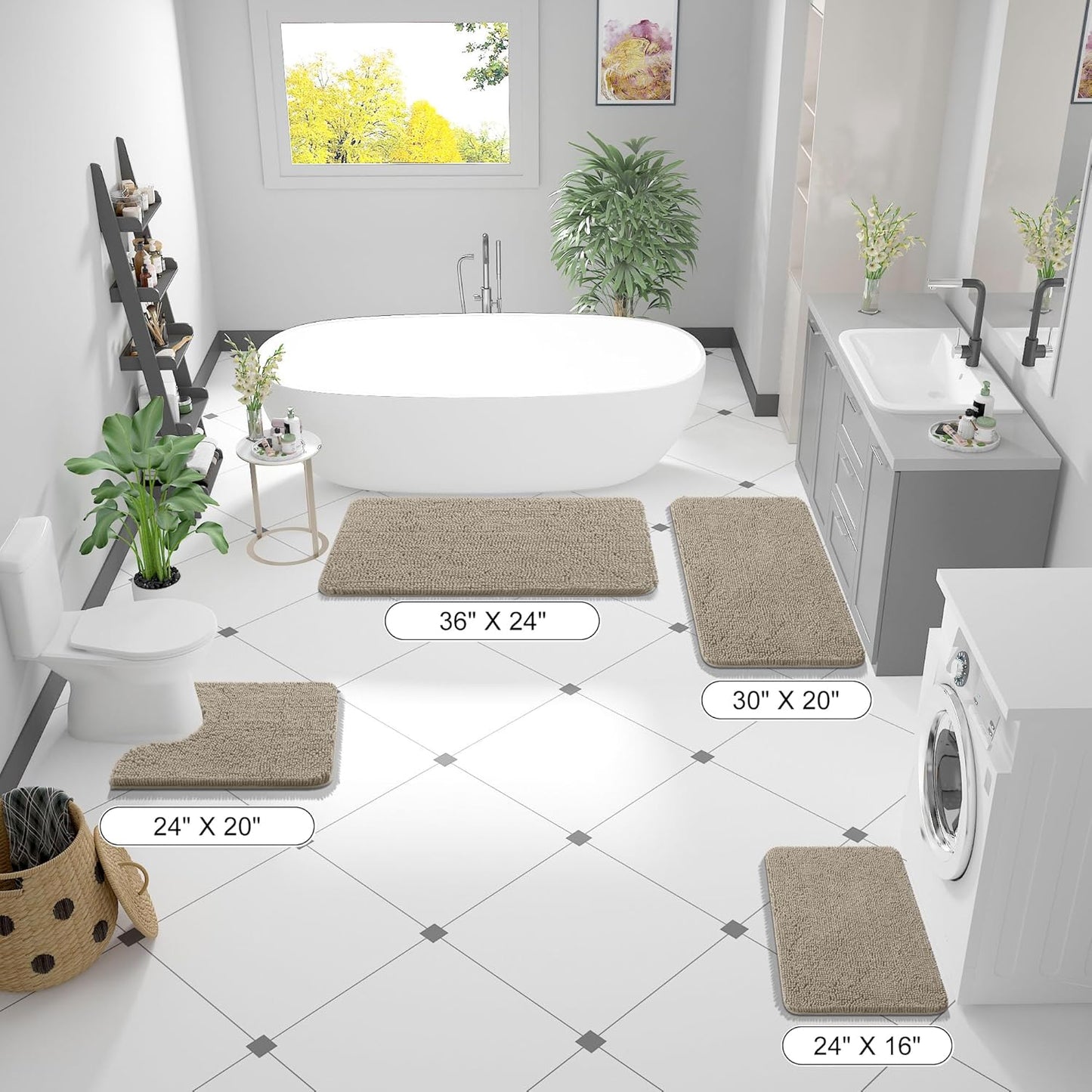 OLANLY Small Bathroom Rugs - Extra Soft Chenille Bath Mats | Quick Dry & Machine Washable, 24x16, Warm Taupe
