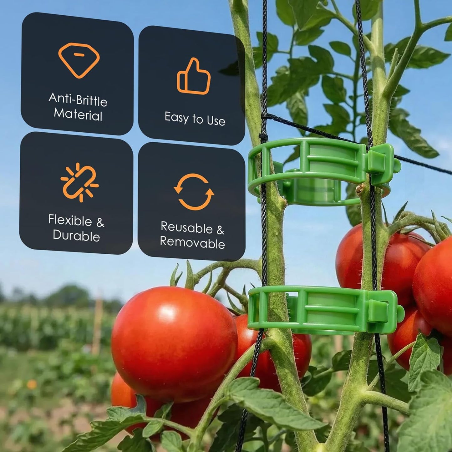 Skiennix 100pcs Tomato Clips - Durable Plastic Trellis Support for Climbing Plants | Reusable Garden Clips for Healthy Growth