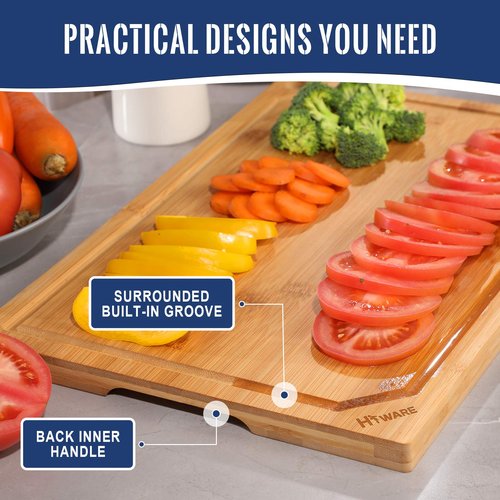 Hiware 4-Piece Extra Large Bamboo Cutting Boards Set for Kitchen, Heavy Duty Cutting Board with Juice Groove, Bamboo Chopping Board Set for Meat, Vegetables - Pre Oiled