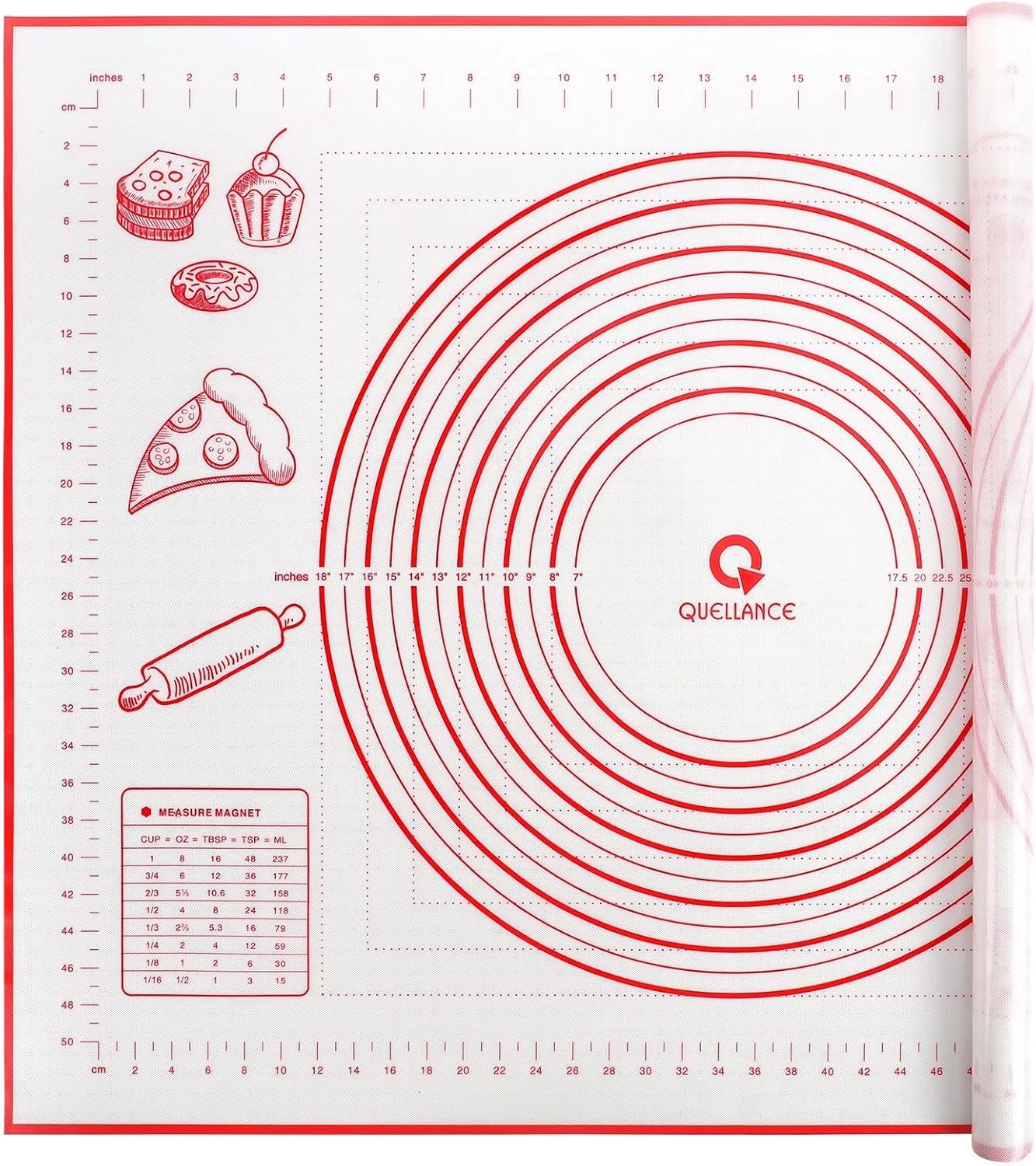 Skiennix Extra Large Silicone Pastry Mat - Non-Stick Baking Mat with Measurements, 24" x 32", Red
