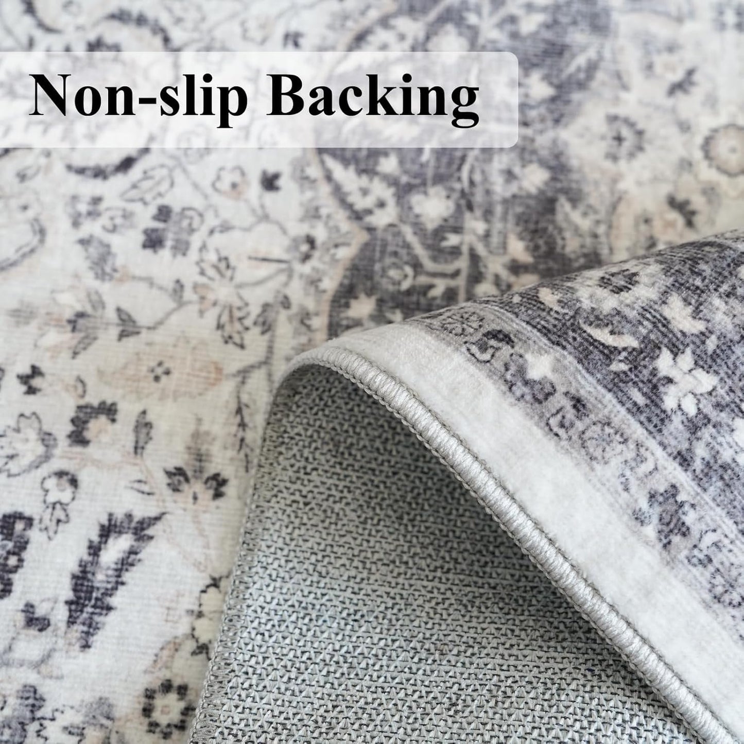 Regine Switzerland Washable Runner Rug - Stain Resistant Oriental Design | 4x8 Feet, Grey for Entryway & Kitchen
