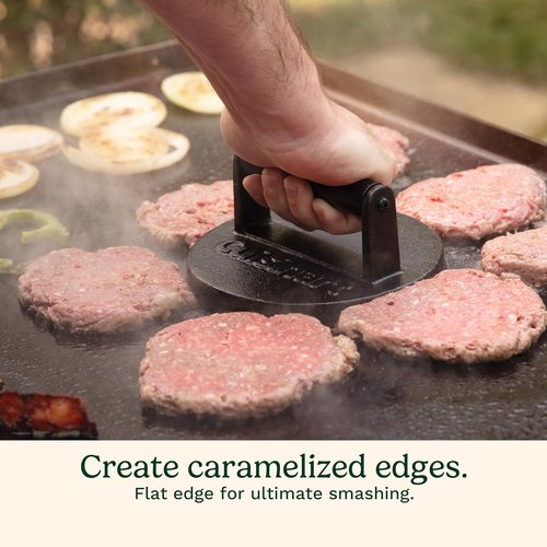 Cuisinart 6.5" Cast Iron Burger Press - Round Flat Edge Tool for Crispy Smash Burgers | Perfect for BBQs & Griddles