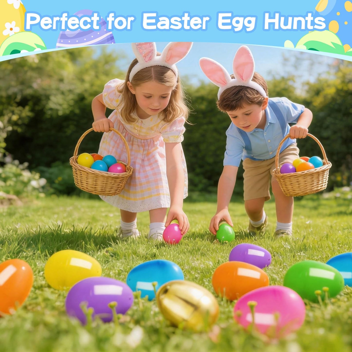 Garma 72 Pcs 3.15'' Easter Eggs - Empty Bright Colors Plastic Eggs with 6 Golden Eggshell Bulks for Easter Party Favors Supplies Easter Egg Hunt Game Basket Stuffers Fillers Classroom Exchange Prize