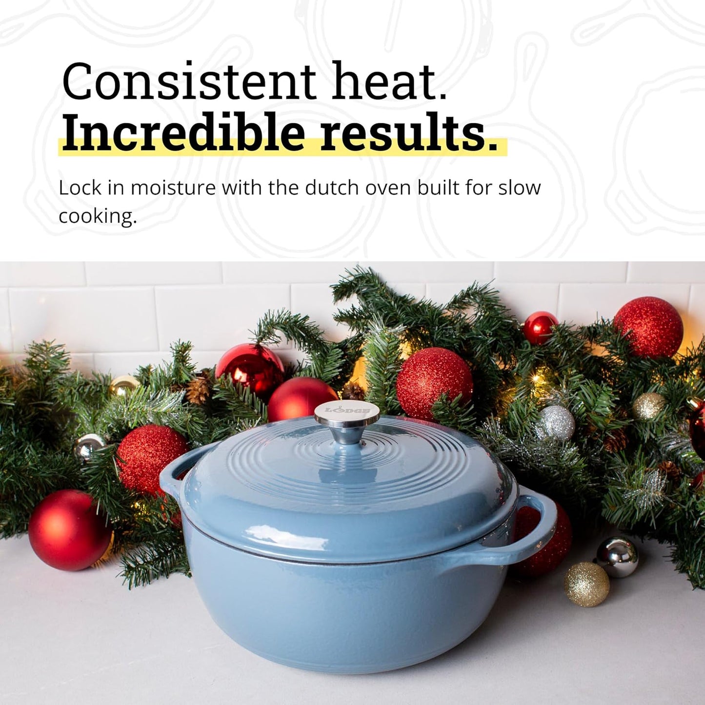 Lodge 3 Quart Enameled Cast Iron Dutch Oven - Dual Handles & Lid - Oven Safe to 500°F - Storm Blue