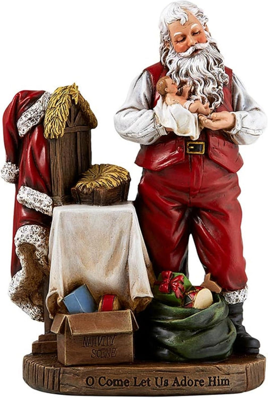 Religious Gifts Adoring Santa Claus with Infant Jesus Christ Rein Christmas Statue, 8 Inch