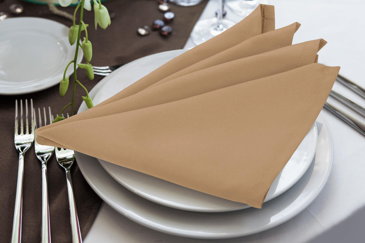 Utopia Home Beige Cloth Napkins (12 Pack, 20x20 Inches), Ideal Dinner Napkins for Party, Wedding and Lunch/Dinner