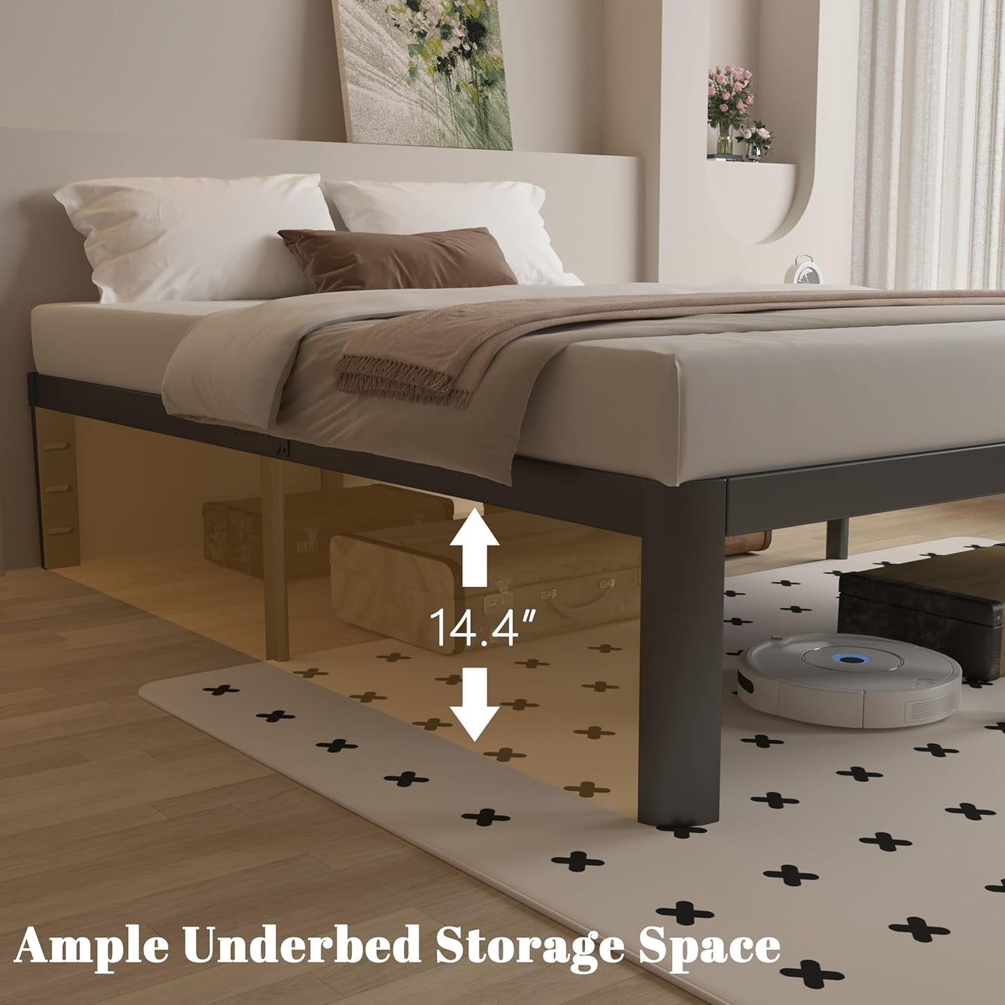 Metal Platform Bed Frame by [Brand Name] - 16-Inch Heavy Duty Black Design | No Box Spring Needed, Easy Assembly