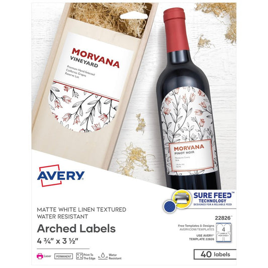 Avery Arched Wine Labels, Sure Feed Technology for Laser Printers, 4.75" x 3.5", 40 White Labels (22826)