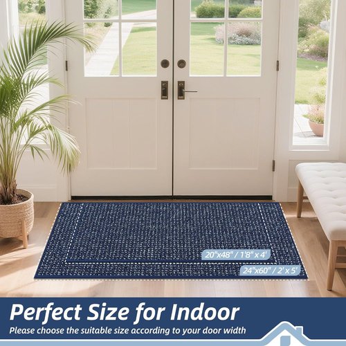 BEQHAUSE Dirt Trapper Door Mat - Non-Slip, Washable, Absorbent Entrance Mat | 24" x 60", Blue