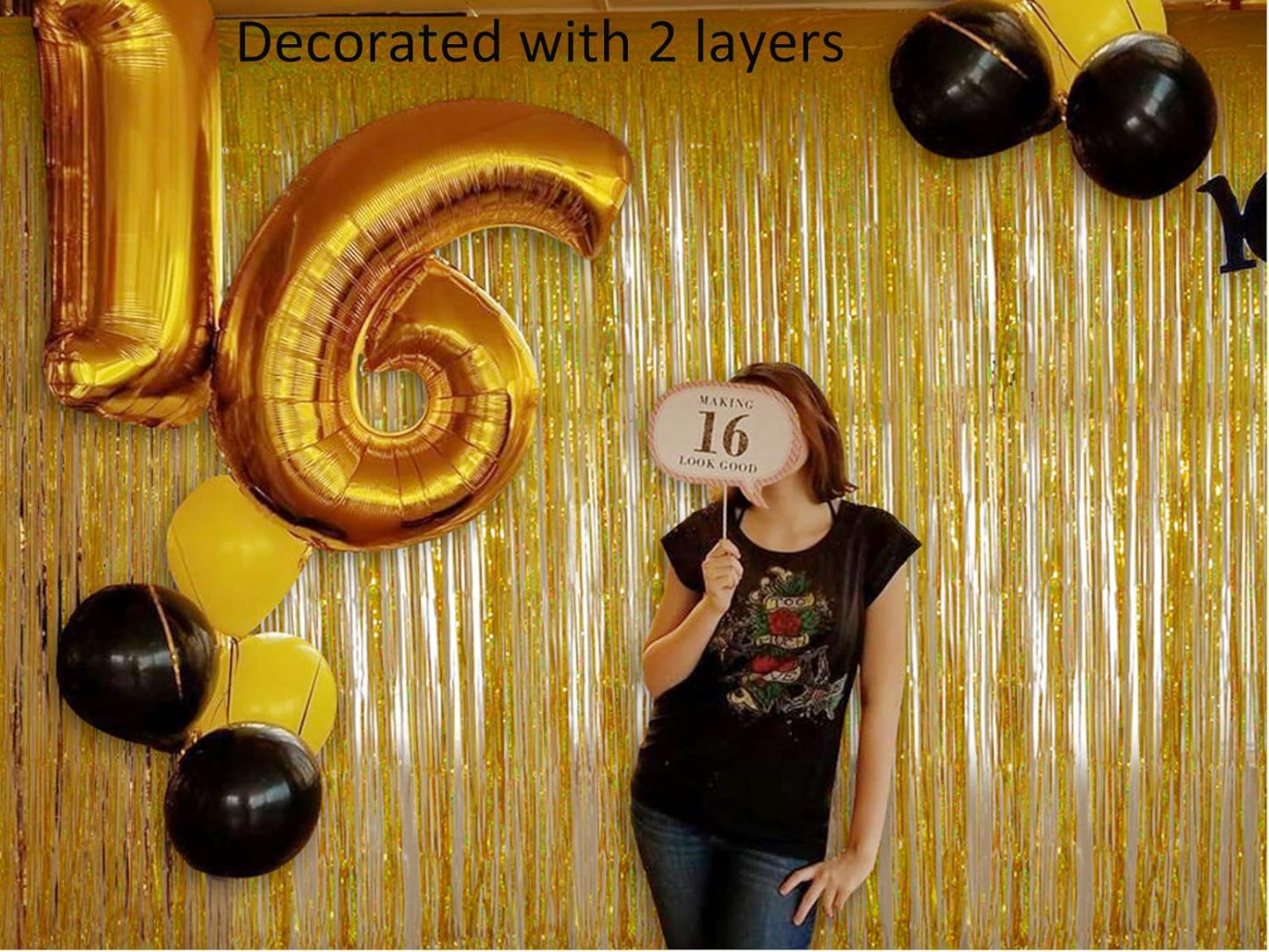 Melsan Graduation Decorations 2026 - Gold Foil Fringe Curtains | 3 Pack 3.2 x 8.2 ft Party Backdrop