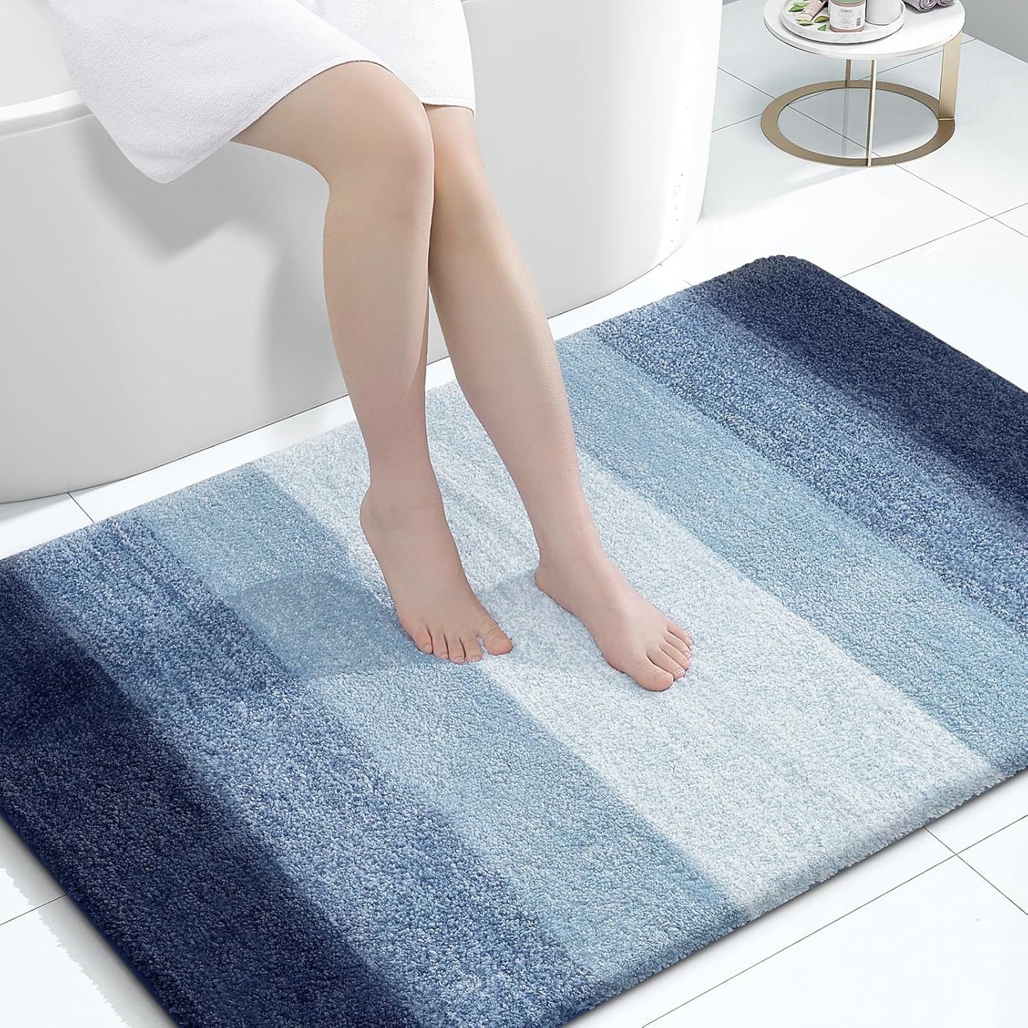 OLANLY Large Bathroom Rugs - Extra Soft Microfiber Mat 44x32 | Quick Dry, Washable, Rubber Backing - Airy Blue