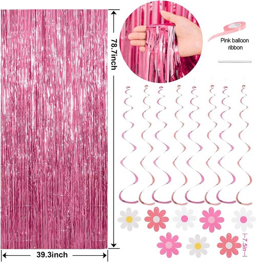 Happy Birthday Party Decorations Kit by Pink Red | Complete Set with Banner, Balloons, Pompoms & More