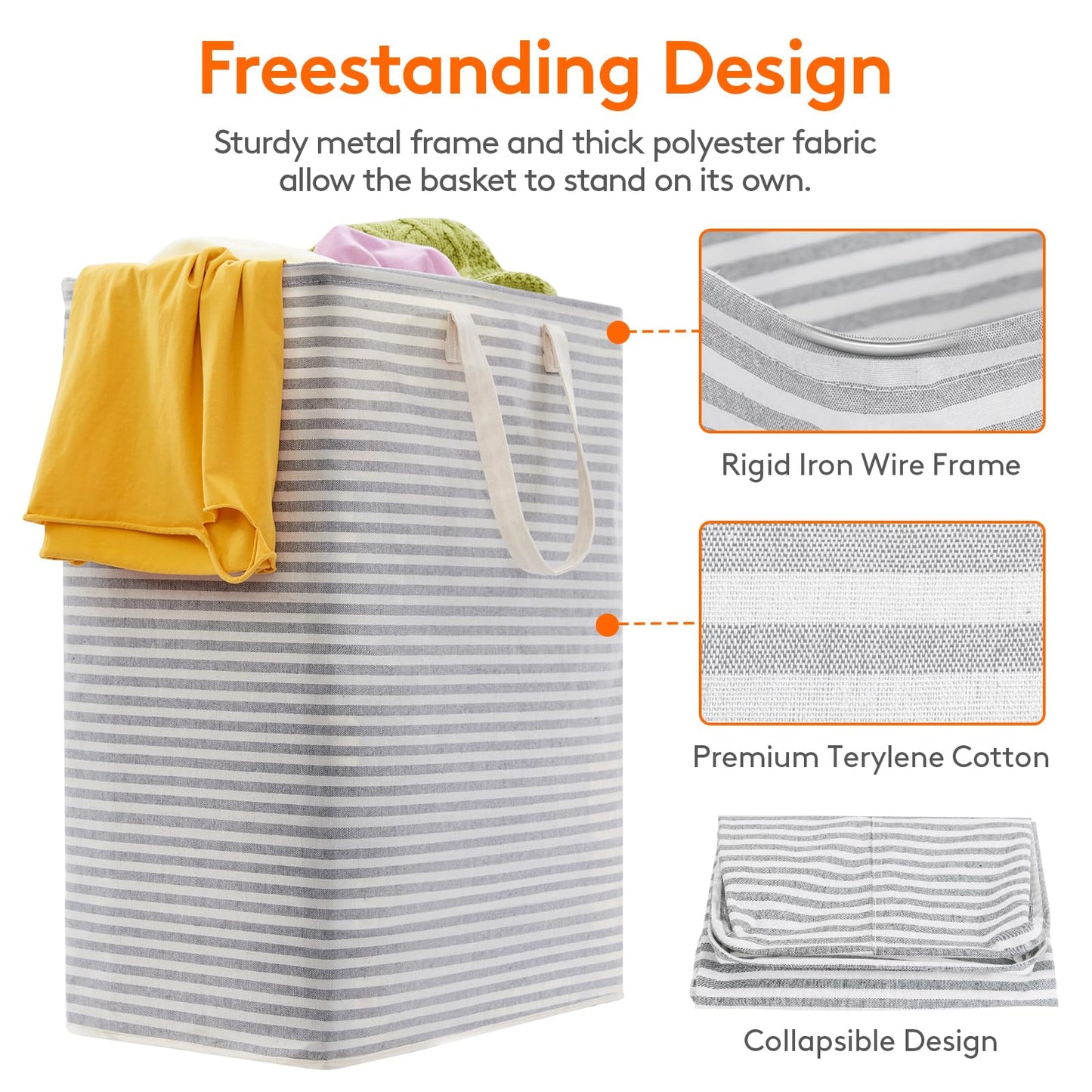 Lifewit 3 Pack Laundry Basket 125L Each, Collapsible Clothes Hamper with Reinforced Handles, Freestanding Waterproof Design for Bedroom and Laundry Room, Grey 375L Total