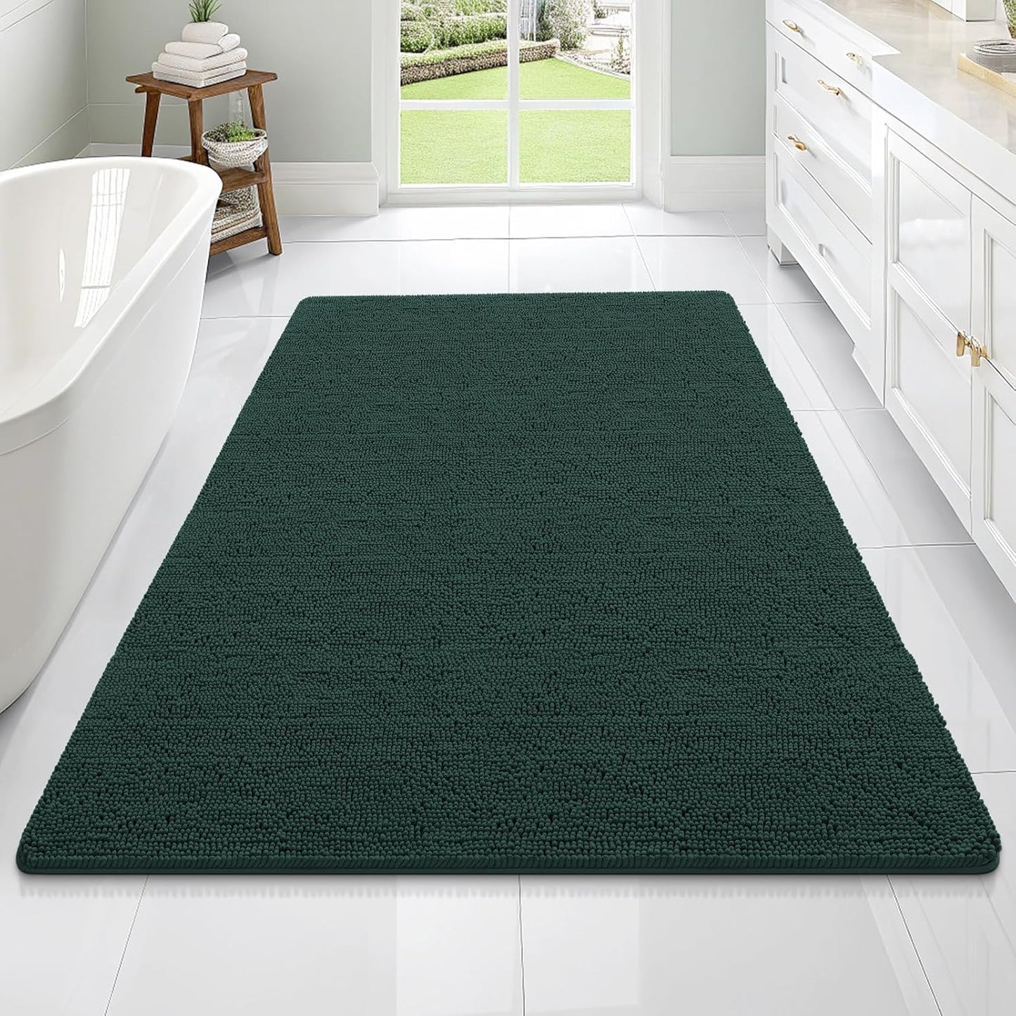 OLANLY Large Bath Rugs - Soft Absorbent Chenille with Quick-Dry Rubber Backing | 70x46 Blackish Green