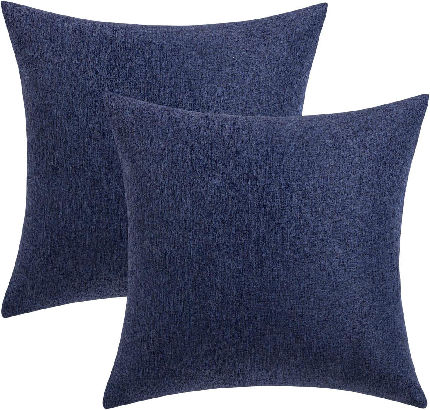 MIULEE Decorative Outdoor Throw Pillow Covers - Waterproof Faux Linen Cushion Cases | 24x24 Inch Navy, Set of 2