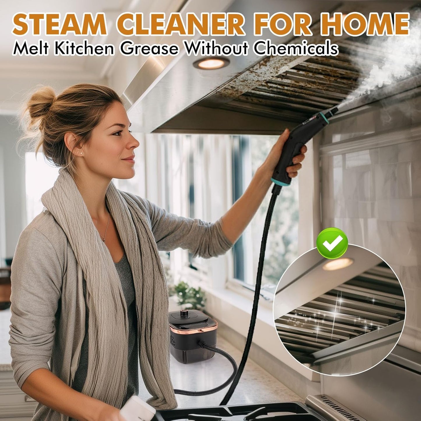 Skiennix Handheld Steam Cleaner - 15s Heat-Up, 42.27oz Tank, 2500W Power with 15 Accessories for Home Cleaning
