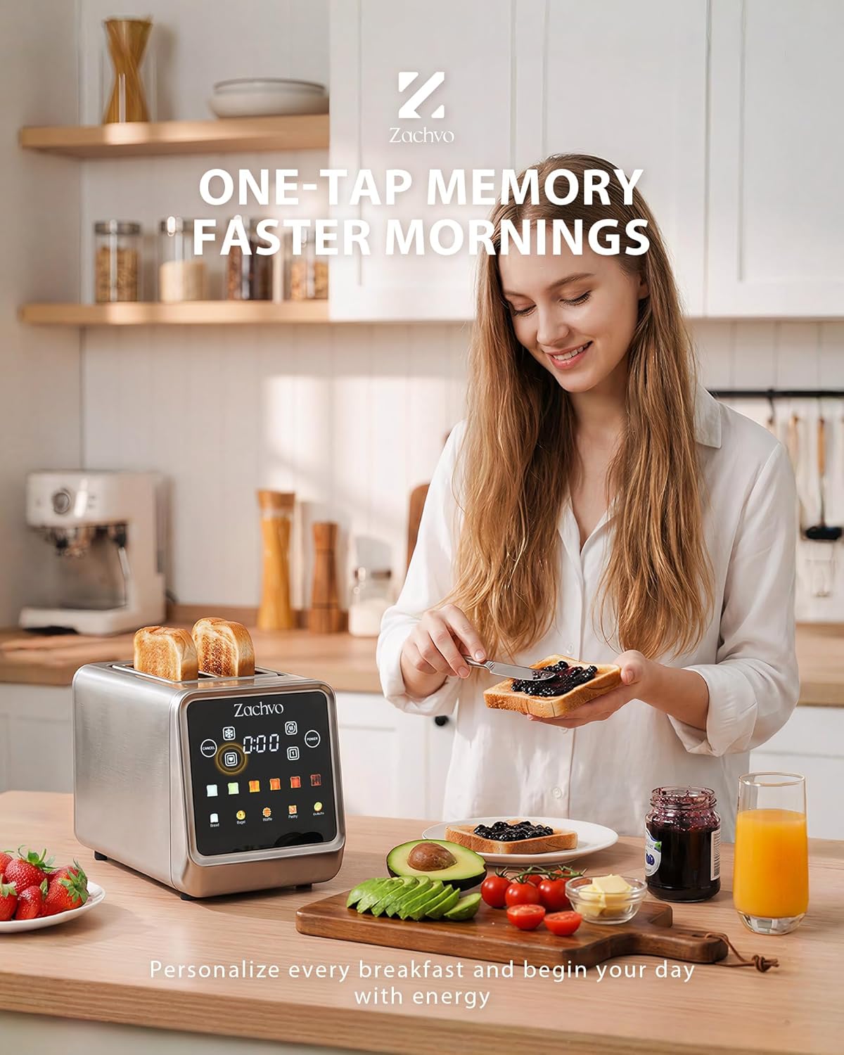 Skiennix 2-Slice Toaster - Smart Touchscreen & Digital Countdown Timer | 1.5" Wide Slots for Bagels & Bread