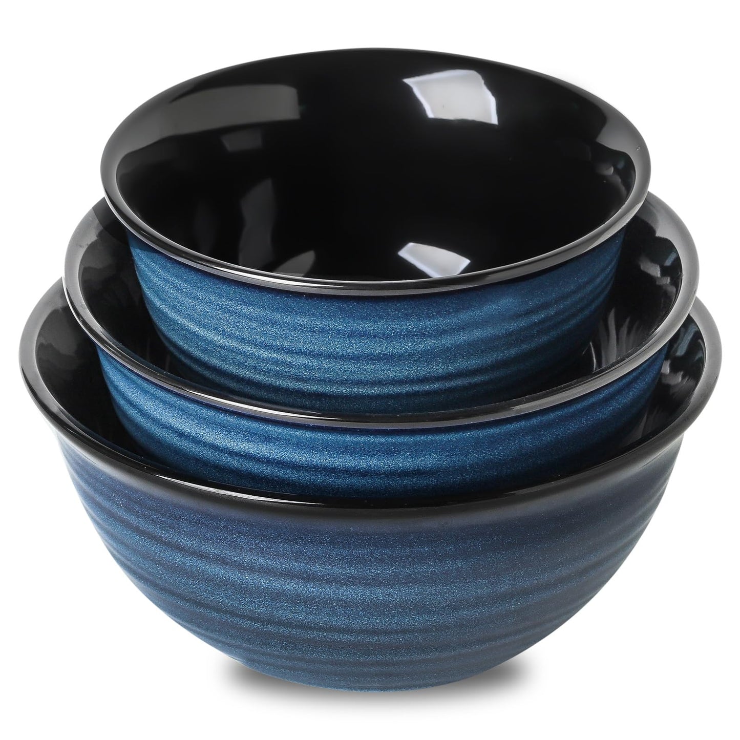 Tikooere Ceramic Mixing Bowls,Large Serving Bowls 2.1/1.5/1.0 Qt,Salad Bowls Set of 3 for Kitchen Space Saving Storage,Nesting Bowls for Popcorn,Soup,Fruit, Microwave & Dishwasher Safe,Navy Blue