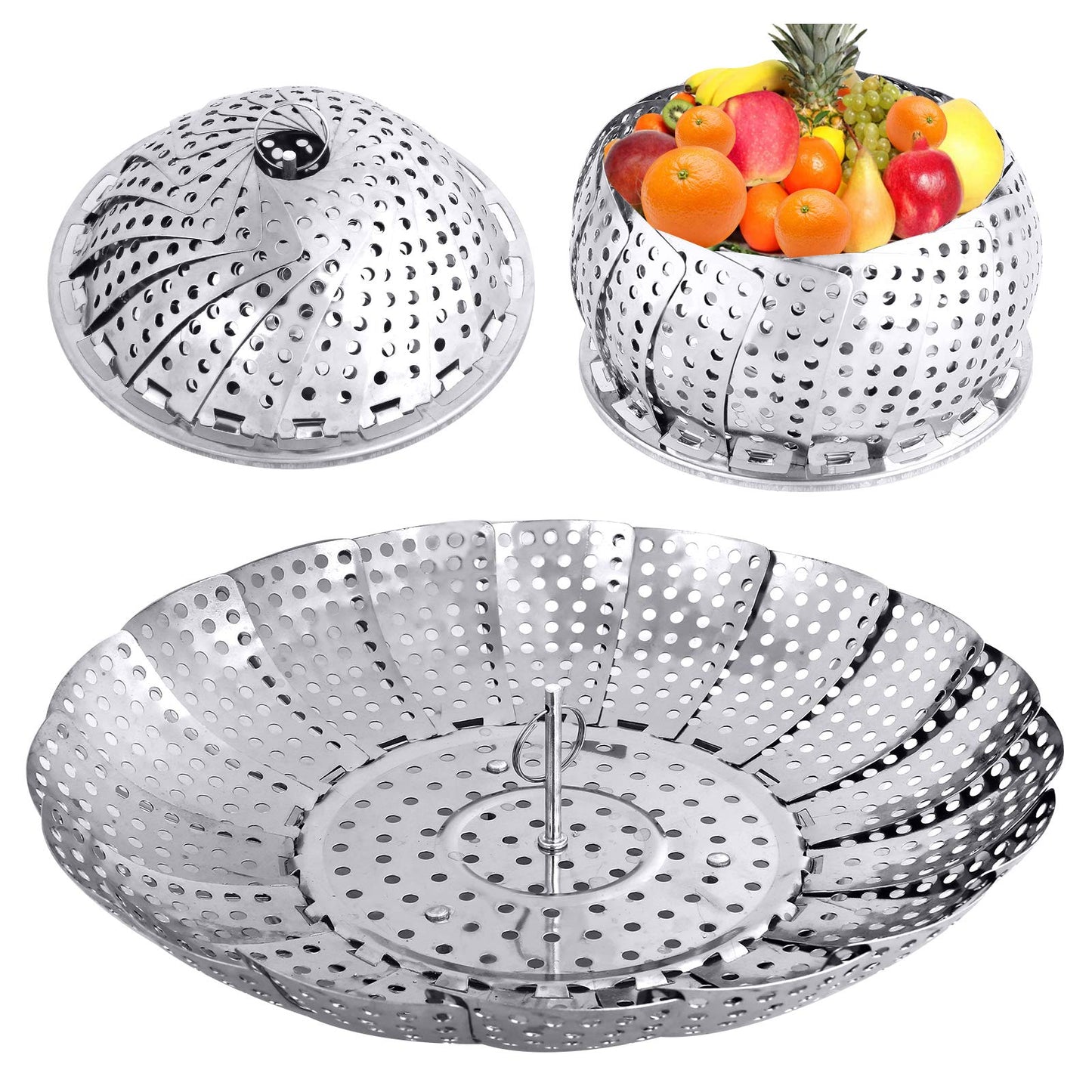 Veggie Vegetable Steamer Basket, Folding Steaming Basket, Metal Collapsible Stainless Steel Steamer Basket Insert for Cooking Food, Expandable Fit Various Size Pot(5.9" to 9.8") YLYL