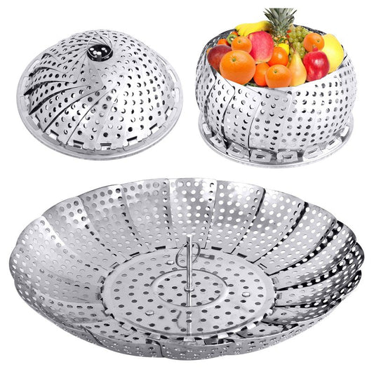 Veggie Vegetable Steamer Basket, Folding Steaming Basket, Metal Collapsible Stainless Steel Steamer Basket Insert for Cooking Food, Expandable Fit Various Size Pot(5.9" to 9.8") YLYL