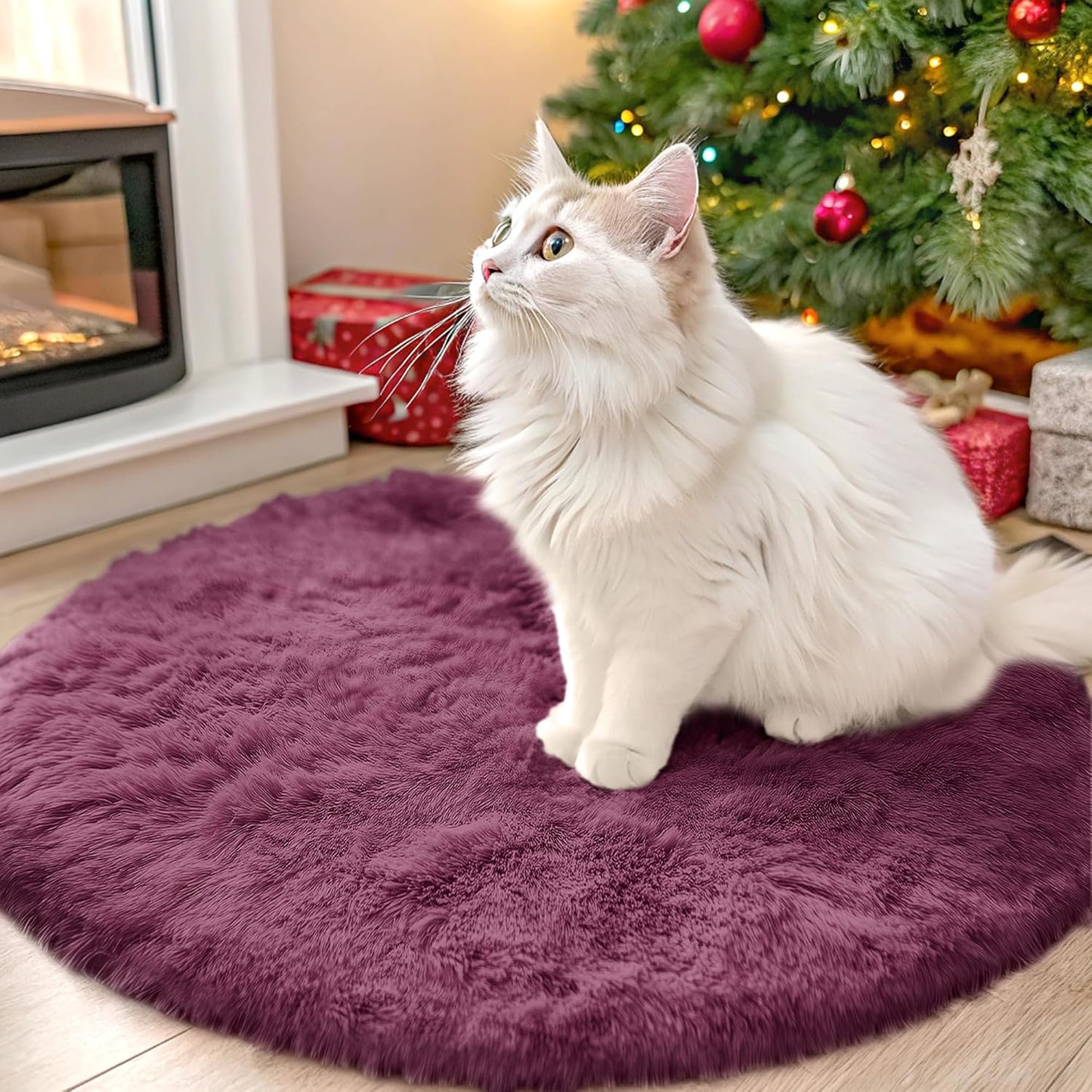 OLANLY Round Burgundy Area Rug - Soft, Fluffy, Machine Washable 2 ft Circle Carpet for Bedroom & Nursery Decor