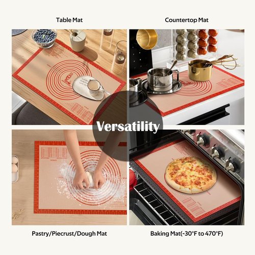 Folksy Super Kitchen Non-Slip Silicone Pastry Mat - Extra Large 16'' x 26'' with Measurements for Baking & Rolling Dough