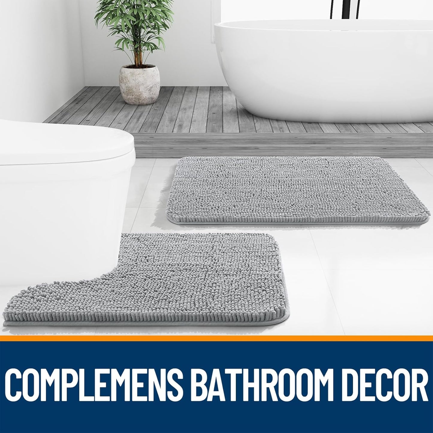 OLANLY Large Bath Rugs - Extra Soft Chenille, Quick Dry & Machine Washable | 47x32, Light Grey