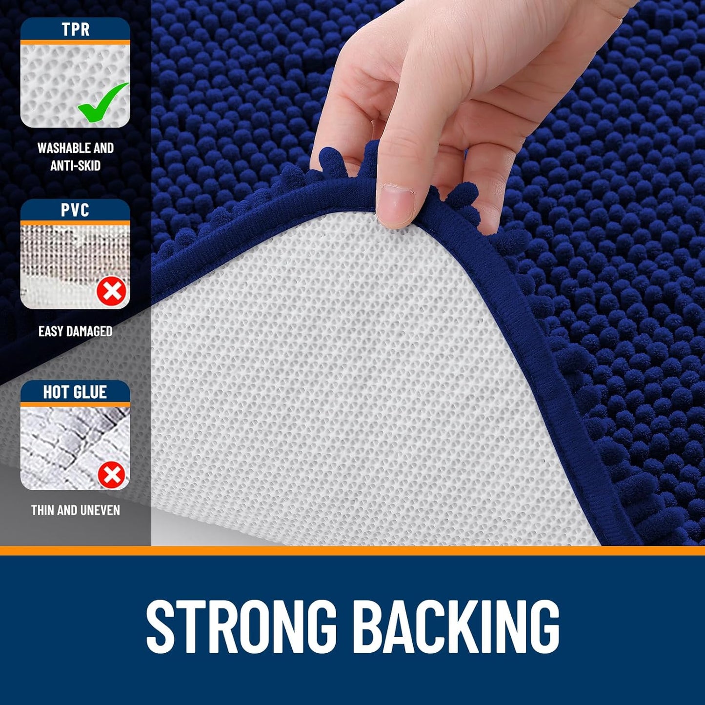 OLANLY Bath Rugs - Extra Soft Chenille, Quick Dry & Absorbent | 36x24 Navy Machine Washable Mats