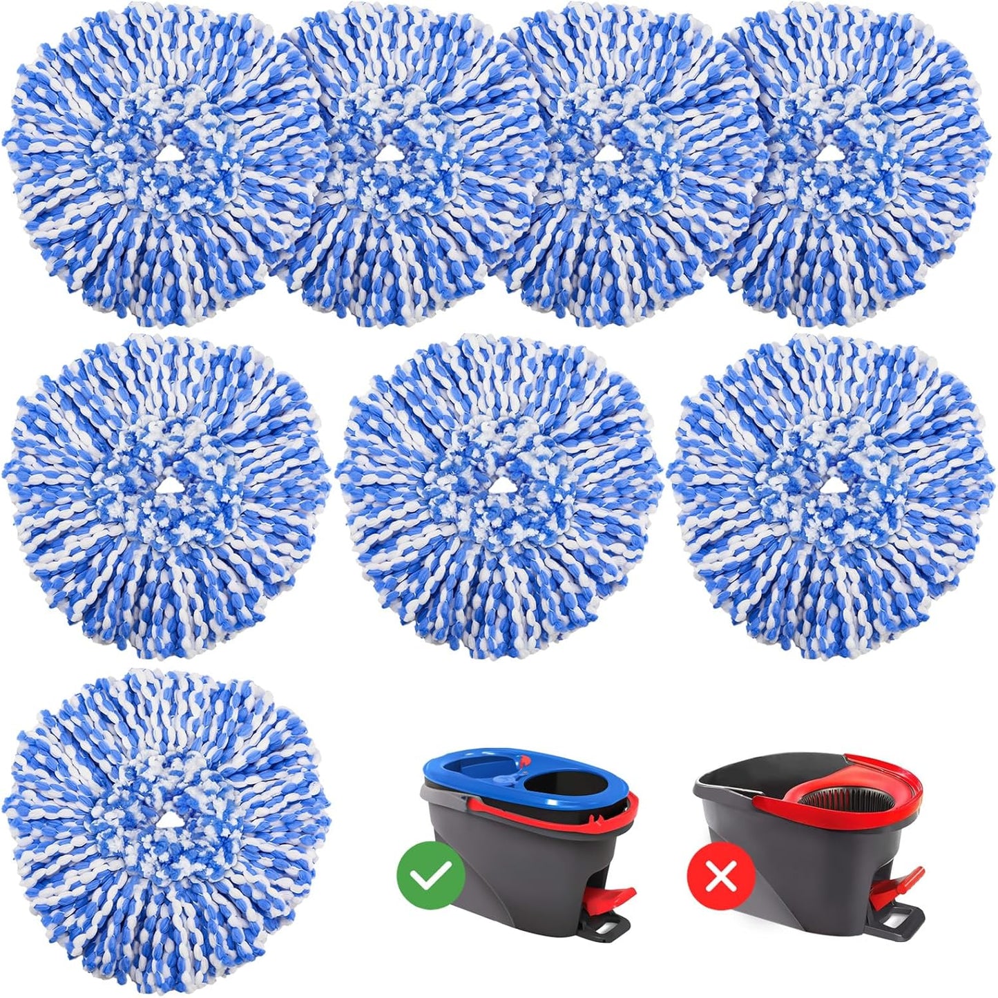 RinseClean Spin Mop Replacement Heads - 8 Pack Blue Microfiber Refills for Efficient Floor Cleaning