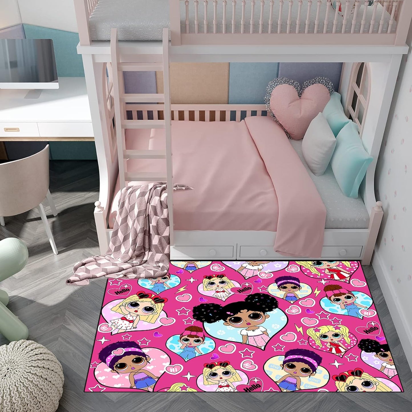 Girls Rugs for Bedroom Cute Black Girls Rugs for Living Room Large Pink Sofa Floor Mats Room Decor, 5x7 Feet