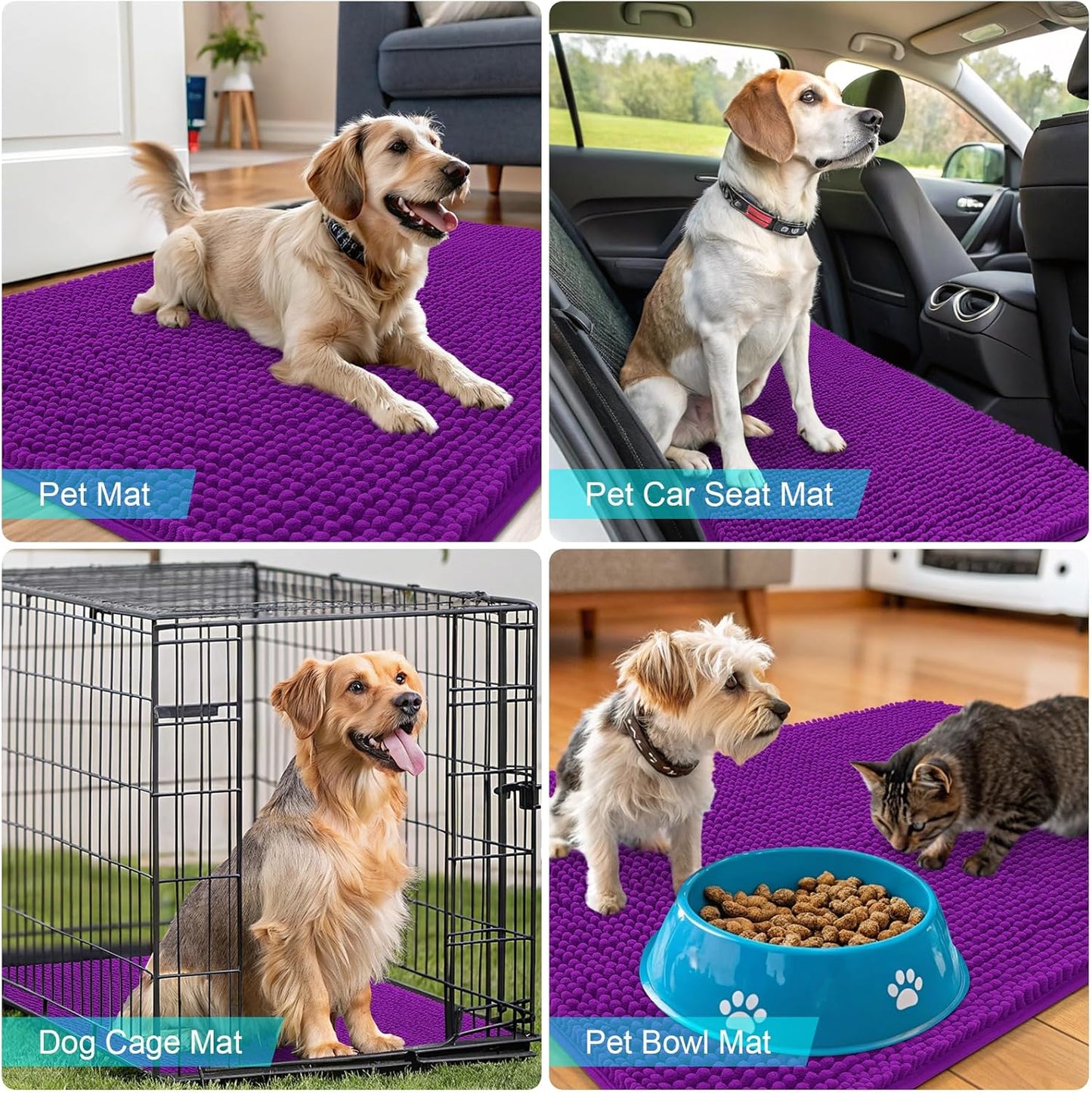 OLANLY Dog Door Mat - Absorbent Non-Slip Chenille for Muddy Paws | 50x30 Inches, Quick Dry, Purple