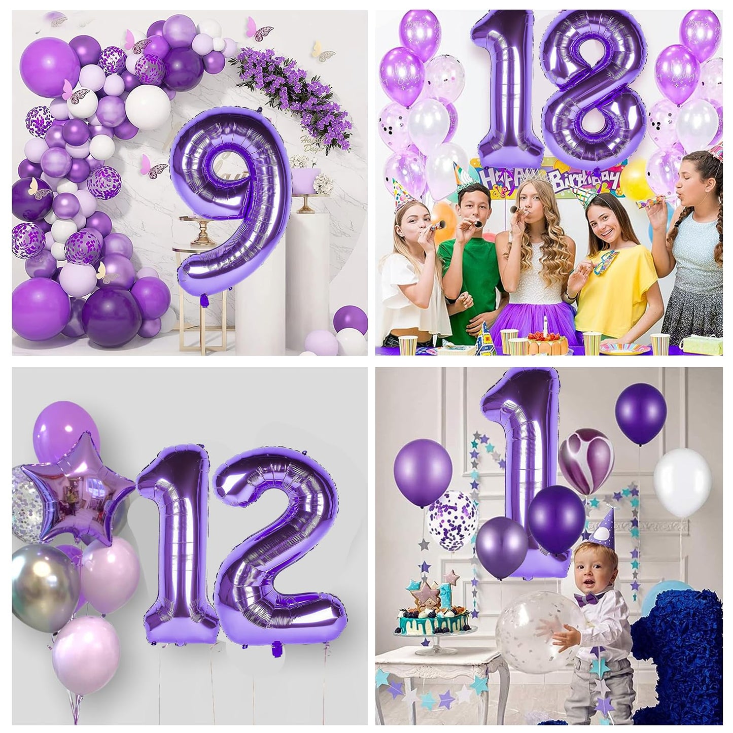 1 Number Balloon Purple 40 inch Big Foil Mylar 1st Balloons for 1 Year Old Boy Girl Birthday Party Decorations Wedding Anniversary Events Supplies