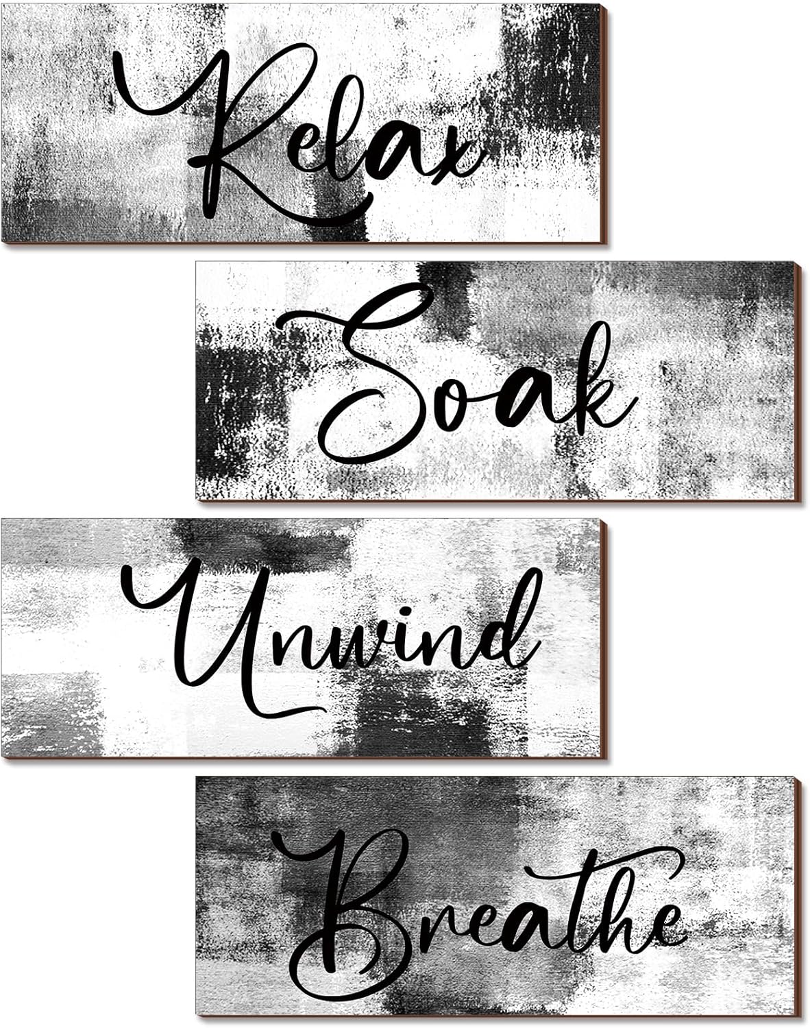 Maitys Bathroom Wall Art - 4 Pcs Rustic Wood Decor for Soak & Unwind | 10 x 4 Inch Black & White Signs