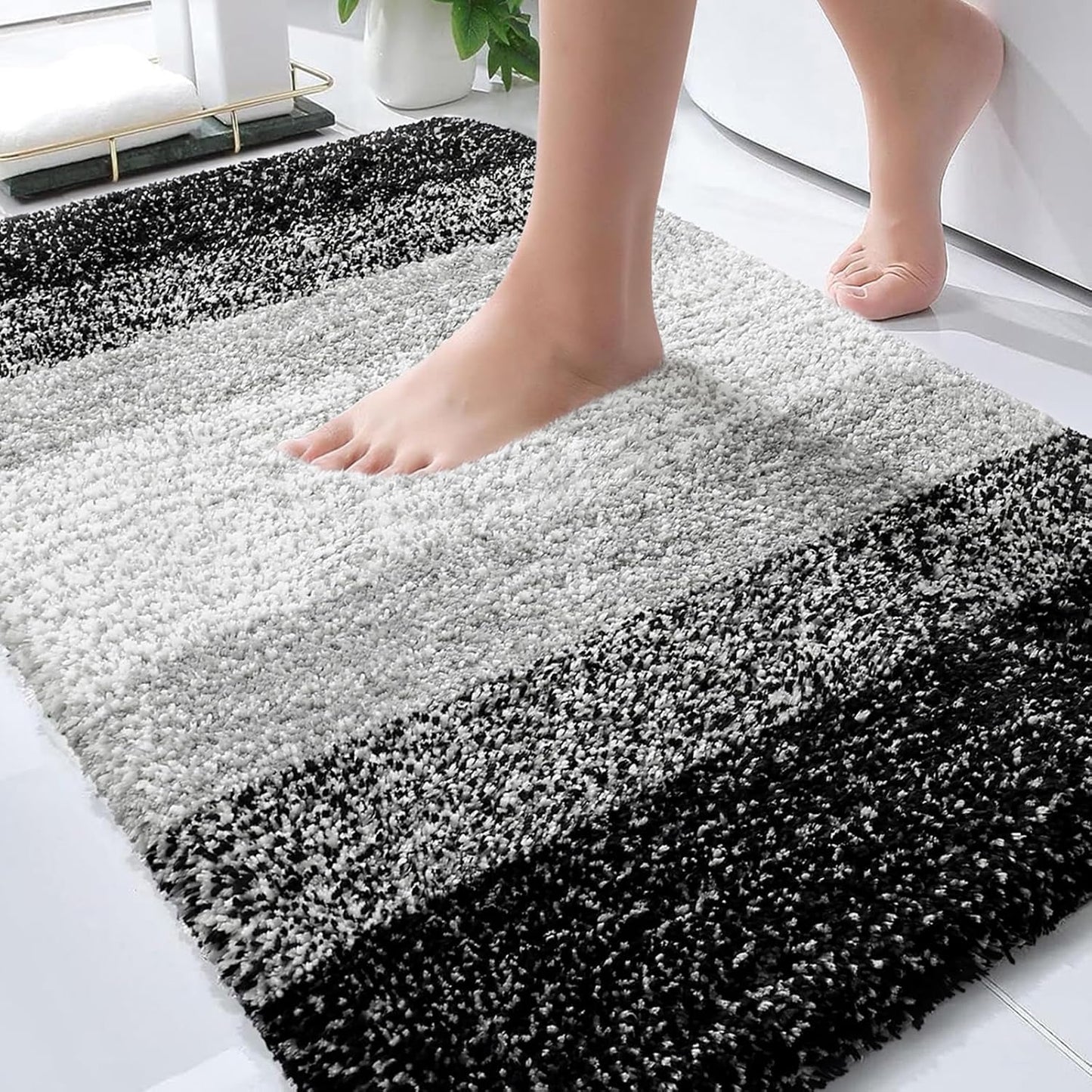 OLANLY Bathroom Rugs - Extra Soft Microfiber Mat 36x24 | Quick Dry, Rubber Backing, Machine Washable - Black