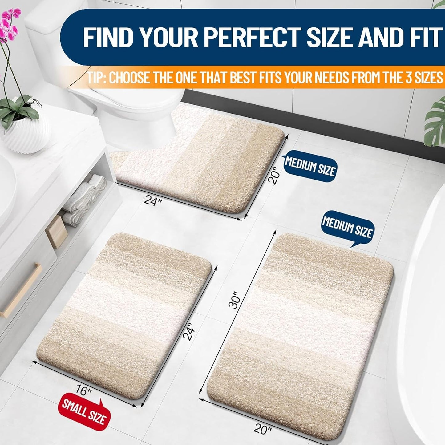 OLANLY Bathroom Rugs - Extra Soft Microfiber Mat | Quick-Dry, Machine Washable, 30x20, Light Beige