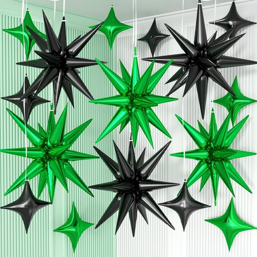 Black Green Star Balloons by [Brand Name] - 6 Pcs 22-Inch Explosion & 10 Pcs 10-Inch Kit for Celebrations
