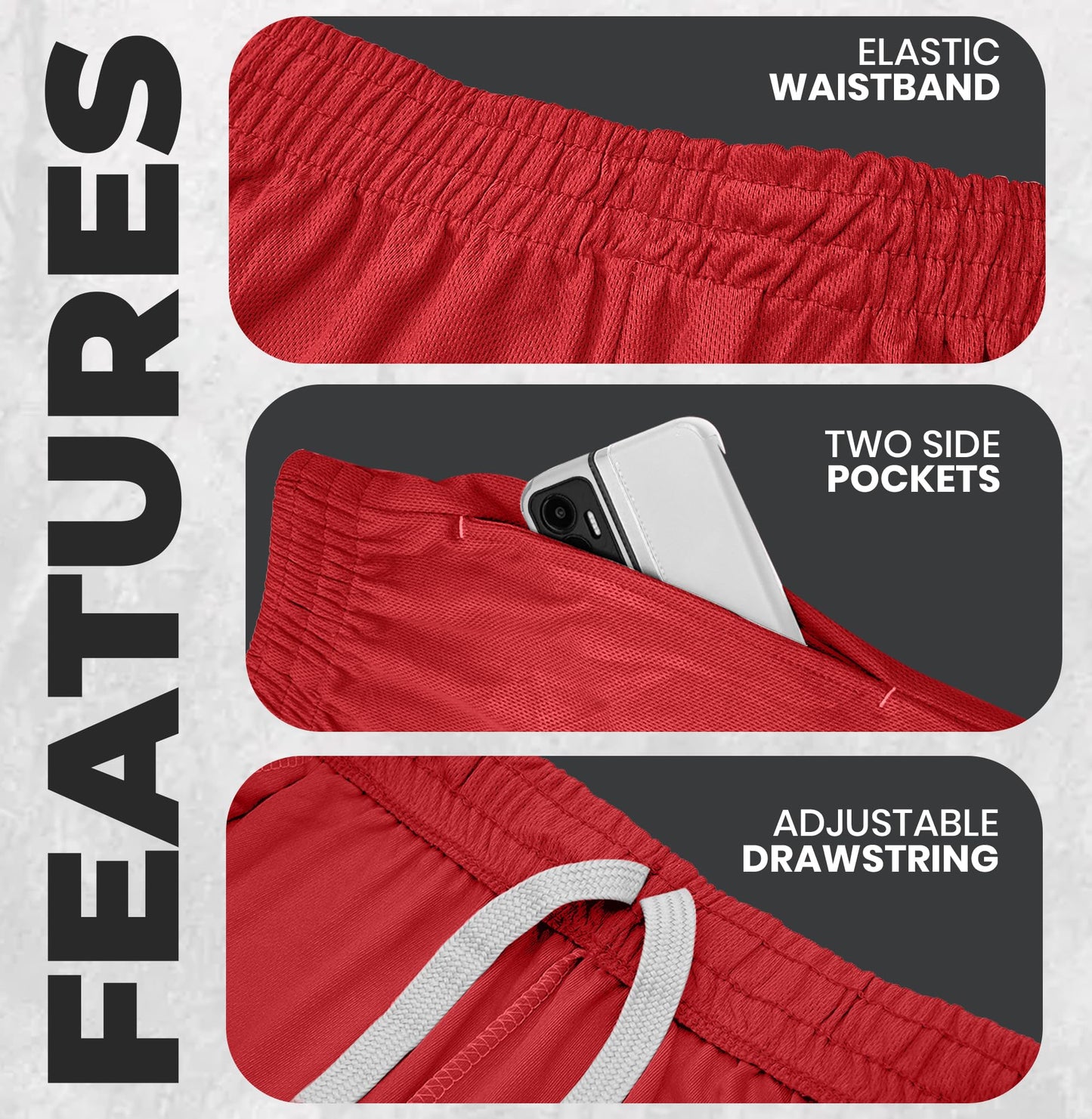 NY Threads Men's Athletic Shorts Quick Dry Loose-Fit Lightweight Running Workout Gym Shorts with Pockets, Large, Red