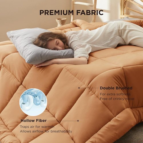 Bedsure Comforter Duvet Insert - All-Season Twin Size Quilted Down Alternative Bedding, Burnt Orange, 88 x 68 Inches