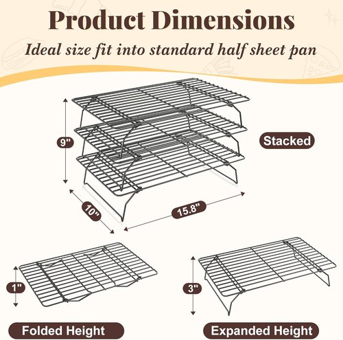 Cooling Racks - Skiennix 3-Tier Stackable Wire Baking Rack for Oven Cooking & Grilling - Dishwasher Safe, Black