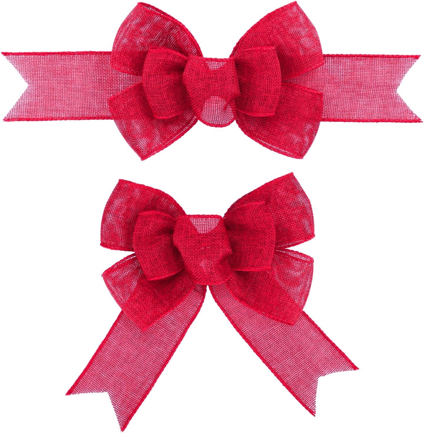 Meseey Hot Pink Burlap Christmas Bows - Handmade Large Bows for Wreaths & Holiday Decor