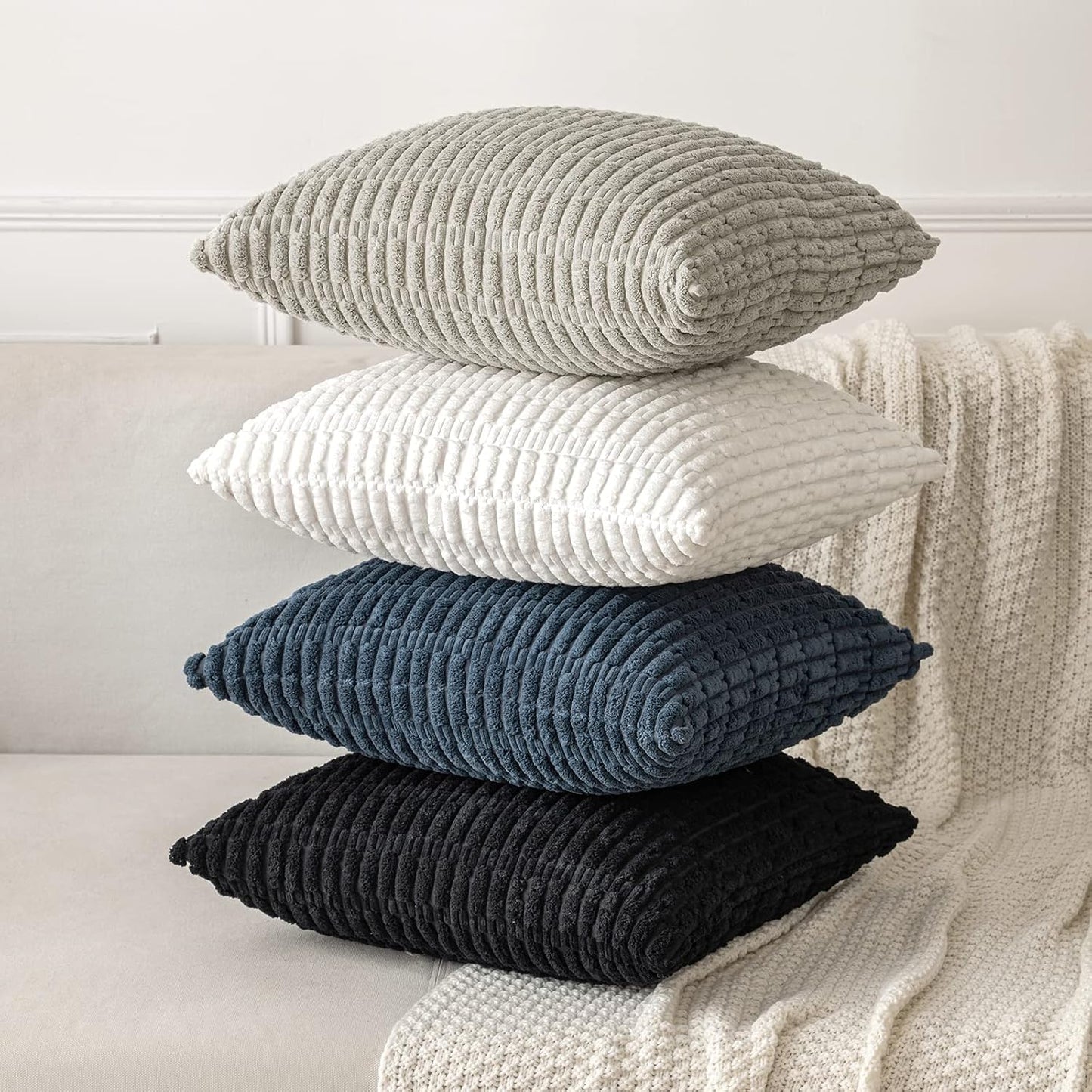 MIULEE Corduroy Decorative Lumbar Pillow Covers - Soft Boho Striped 20x12 Inch | Modern Farmhouse Decor