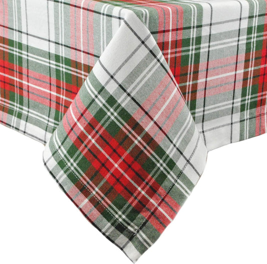 Tartan Plaid Christmas Tablecloth - 52x52 Square Holiday Décor in Red, Green & White