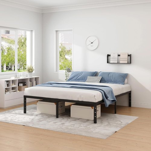 Jetonix Metal Bed Frame - Queen Size with Storage Space | Heavy-Duty, Easy Assembly, No Box Spring Needed, Black, 14 Inch
